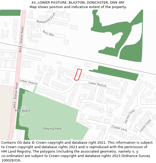 43, LOWER PASTURE, BLAXTON, DONCASTER, DN9 3RF: Location map and indicative extent of plot