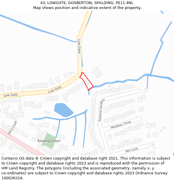 43, LOWGATE, GOSBERTON, SPALDING, PE11 4NL: Location map and indicative extent of plot