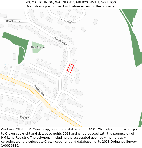 43, MAESCEINION, WAUNFAWR, ABERYSTWYTH, SY23 3QQ: Location map and indicative extent of plot