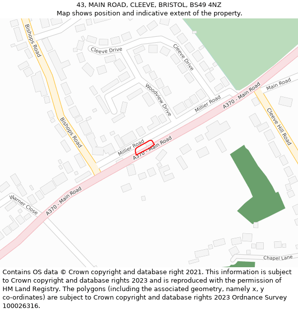 43, MAIN ROAD, CLEEVE, BRISTOL, BS49 4NZ: Location map and indicative extent of plot