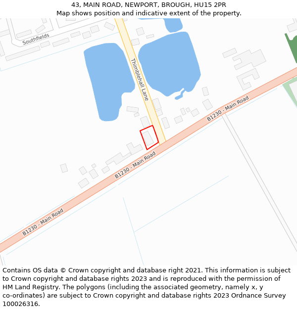 43, MAIN ROAD, NEWPORT, BROUGH, HU15 2PR: Location map and indicative extent of plot