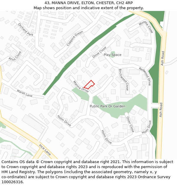 43, MANNA DRIVE, ELTON, CHESTER, CH2 4RP: Location map and indicative extent of plot