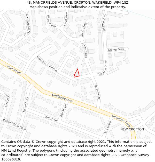 43, MANORFIELDS AVENUE, CROFTON, WAKEFIELD, WF4 1SZ: Location map and indicative extent of plot