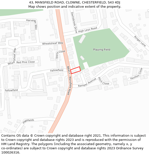 43, MANSFIELD ROAD, CLOWNE, CHESTERFIELD, S43 4DJ: Location map and indicative extent of plot