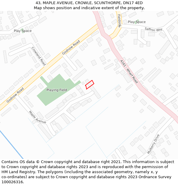 43, MAPLE AVENUE, CROWLE, SCUNTHORPE, DN17 4ED: Location map and indicative extent of plot