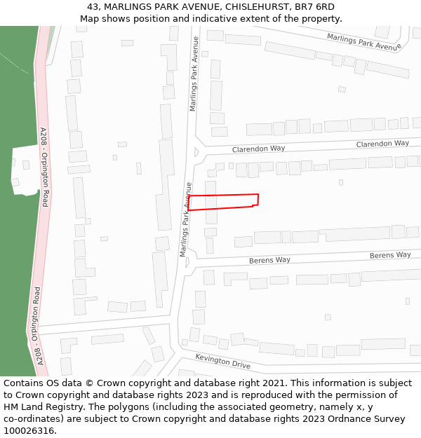 43, MARLINGS PARK AVENUE, CHISLEHURST, BR7 6RD: Location map and indicative extent of plot