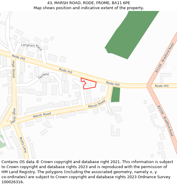 43, MARSH ROAD, RODE, FROME, BA11 6PE: Location map and indicative extent of plot