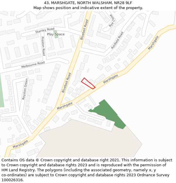 43, MARSHGATE, NORTH WALSHAM, NR28 9LF: Location map and indicative extent of plot