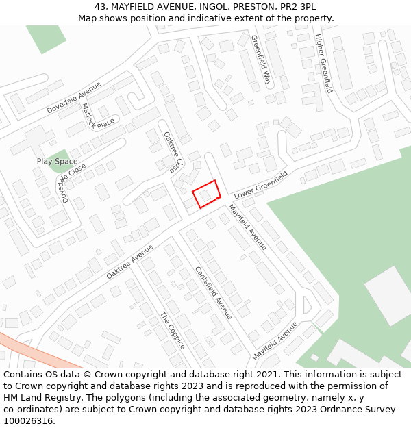 43, MAYFIELD AVENUE, INGOL, PRESTON, PR2 3PL: Location map and indicative extent of plot
