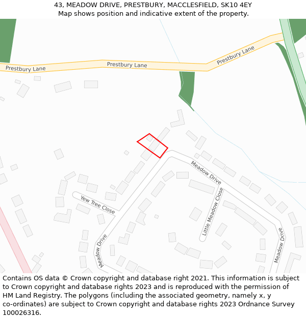 43, MEADOW DRIVE, PRESTBURY, MACCLESFIELD, SK10 4EY: Location map and indicative extent of plot