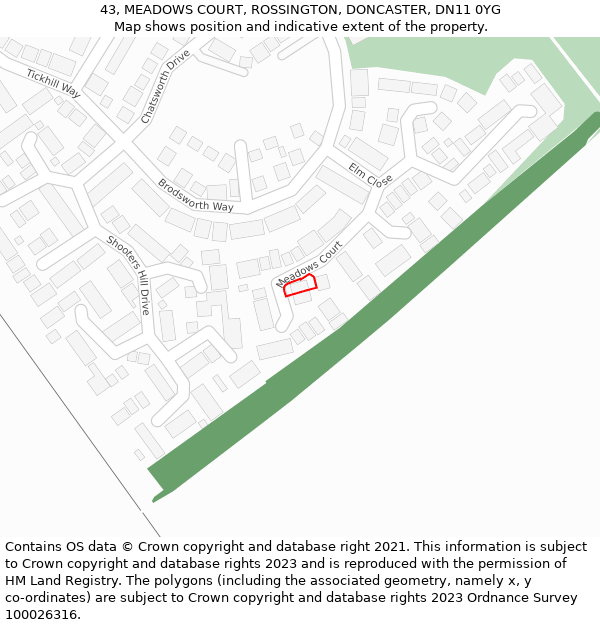 43, MEADOWS COURT, ROSSINGTON, DONCASTER, DN11 0YG: Location map and indicative extent of plot