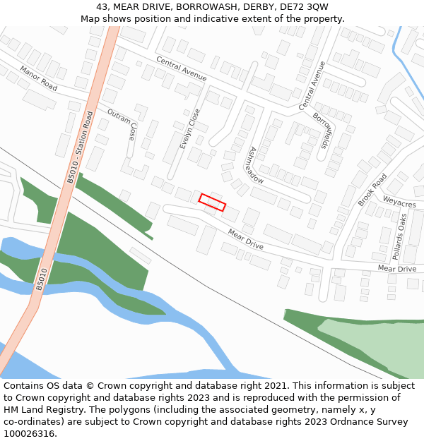 43, MEAR DRIVE, BORROWASH, DERBY, DE72 3QW: Location map and indicative extent of plot