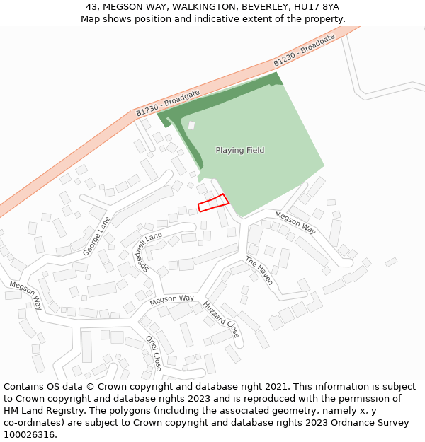 43, MEGSON WAY, WALKINGTON, BEVERLEY, HU17 8YA: Location map and indicative extent of plot