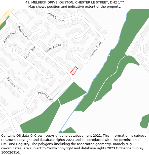 43, MELBECK DRIVE, OUSTON, CHESTER LE STREET, DH2 1TY: Location map and indicative extent of plot