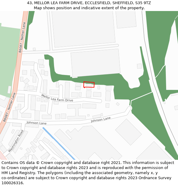 43, MELLOR LEA FARM DRIVE, ECCLESFIELD, SHEFFIELD, S35 9TZ: Location map and indicative extent of plot