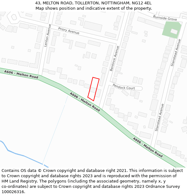 43, MELTON ROAD, TOLLERTON, NOTTINGHAM, NG12 4EL: Location map and indicative extent of plot