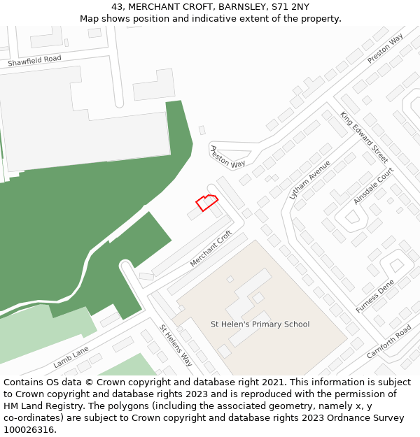 43, MERCHANT CROFT, BARNSLEY, S71 2NY: Location map and indicative extent of plot