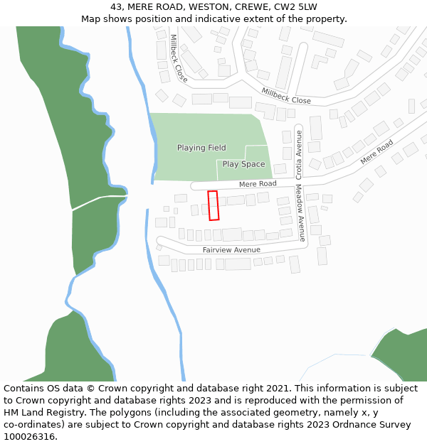 43, MERE ROAD, WESTON, CREWE, CW2 5LW: Location map and indicative extent of plot