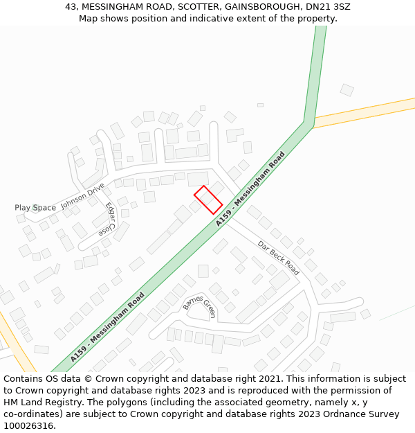 43, MESSINGHAM ROAD, SCOTTER, GAINSBOROUGH, DN21 3SZ: Location map and indicative extent of plot