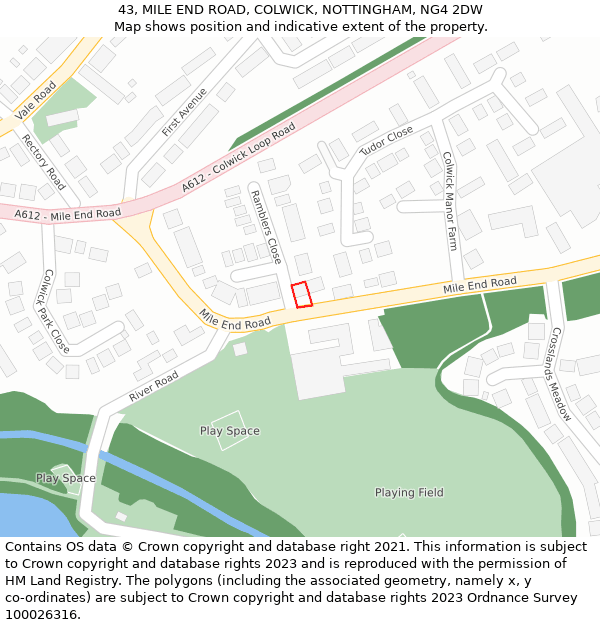 43, MILE END ROAD, COLWICK, NOTTINGHAM, NG4 2DW: Location map and indicative extent of plot