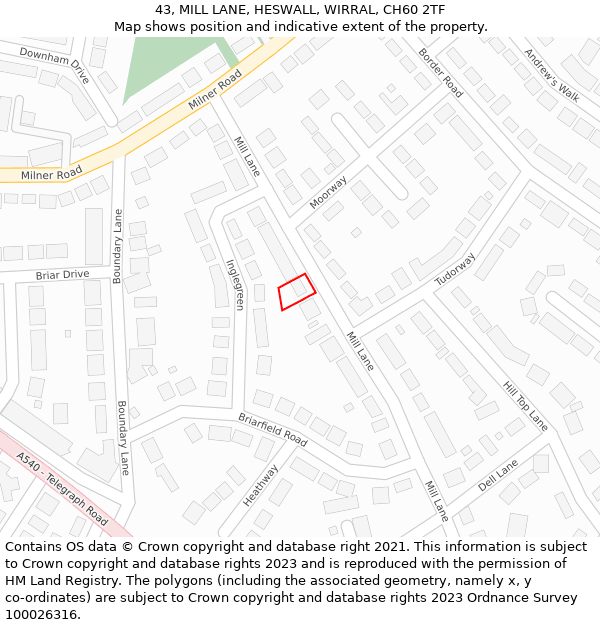 43, MILL LANE, HESWALL, WIRRAL, CH60 2TF: Location map and indicative extent of plot