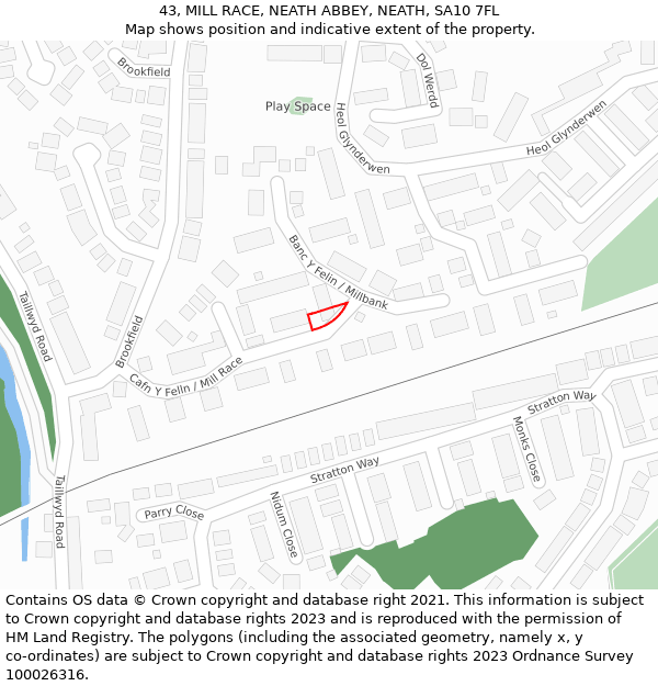 43, MILL RACE, NEATH ABBEY, NEATH, SA10 7FL: Location map and indicative extent of plot