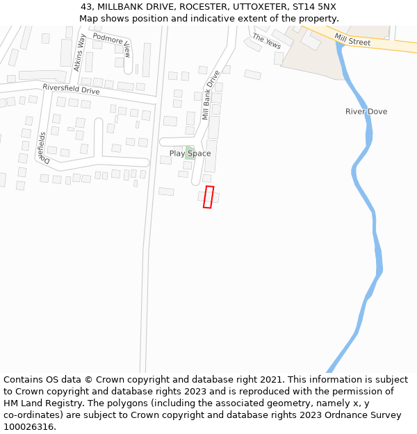 43, MILLBANK DRIVE, ROCESTER, UTTOXETER, ST14 5NX: Location map and indicative extent of plot