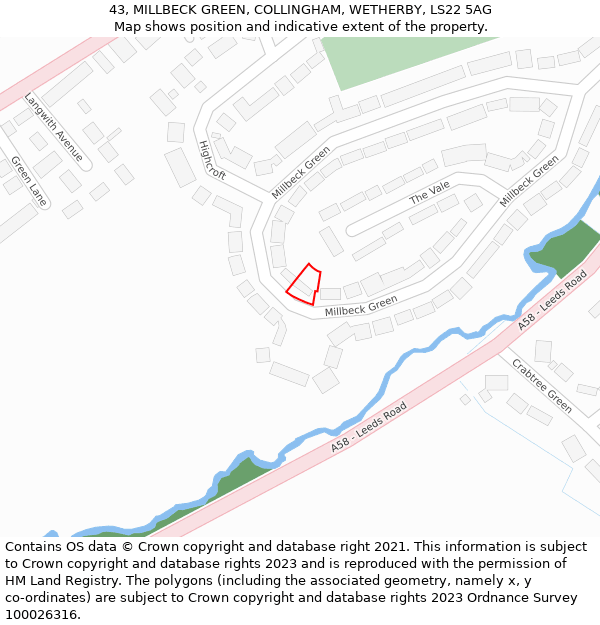 43, MILLBECK GREEN, COLLINGHAM, WETHERBY, LS22 5AG: Location map and indicative extent of plot