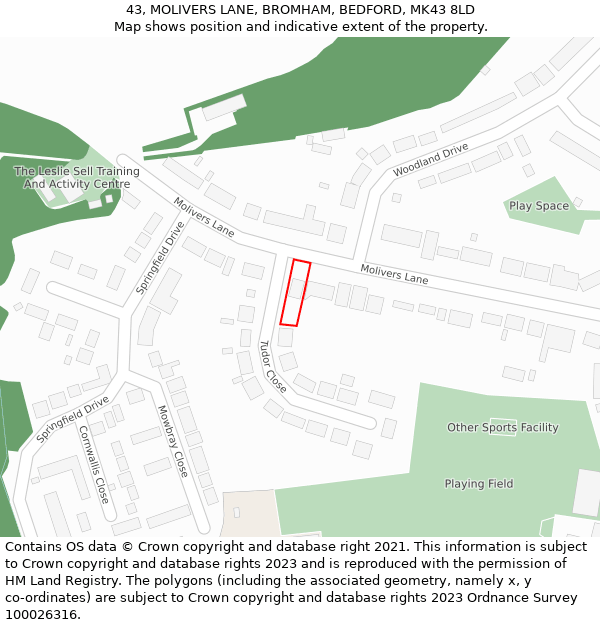 43, MOLIVERS LANE, BROMHAM, BEDFORD, MK43 8LD: Location map and indicative extent of plot