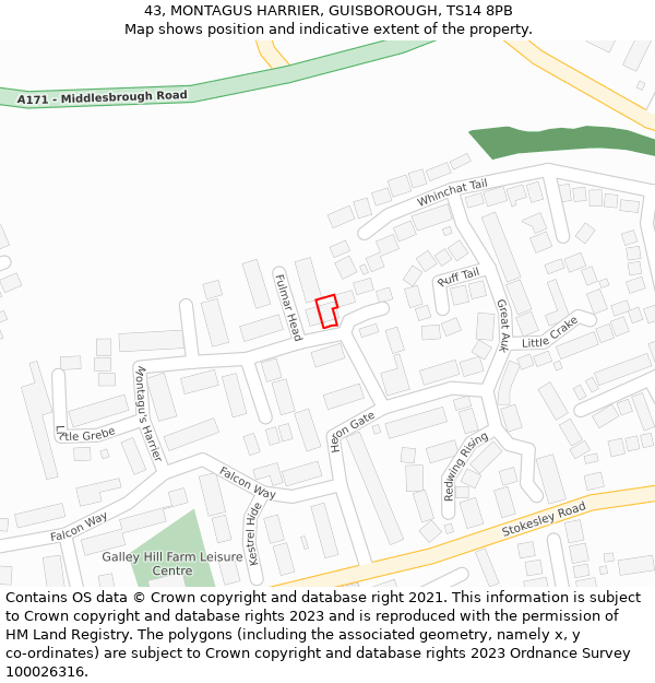 43, MONTAGUS HARRIER, GUISBOROUGH, TS14 8PB: Location map and indicative extent of plot