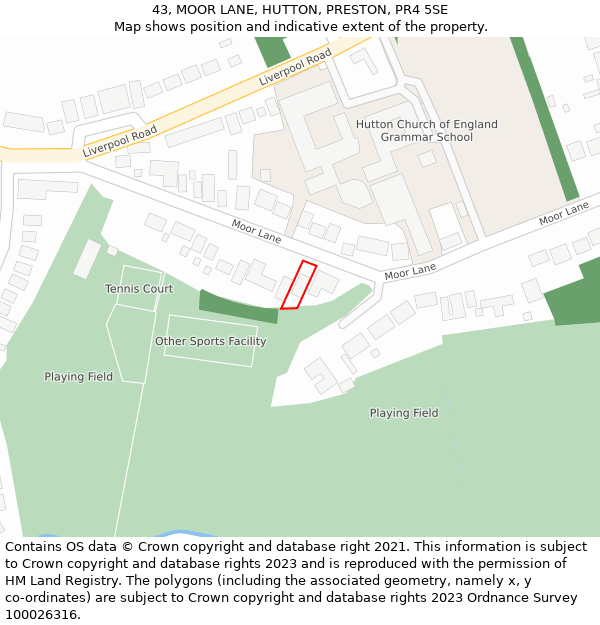 43, MOOR LANE, HUTTON, PRESTON, PR4 5SE: Location map and indicative extent of plot