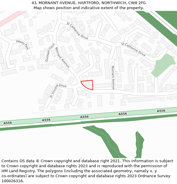 43, MORNANT AVENUE, HARTFORD, NORTHWICH, CW8 2FG: Location map and indicative extent of plot