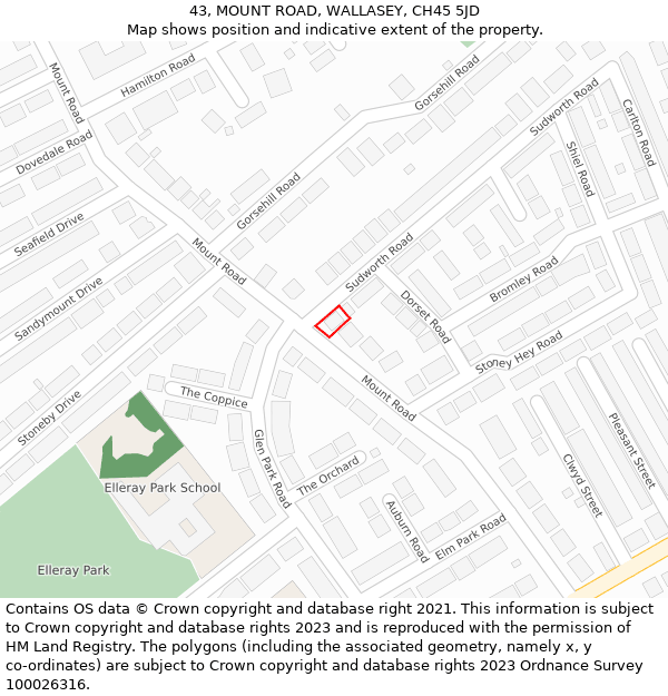 43, MOUNT ROAD, WALLASEY, CH45 5JD: Location map and indicative extent of plot