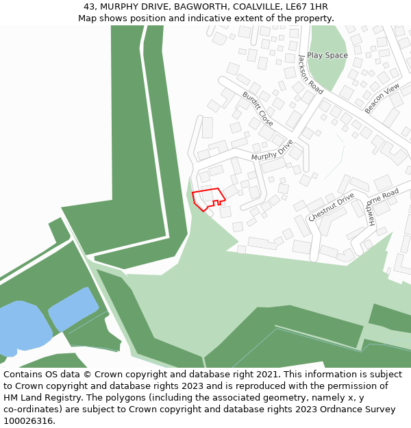 43, MURPHY DRIVE, BAGWORTH, COALVILLE, LE67 1HR: Location map and indicative extent of plot