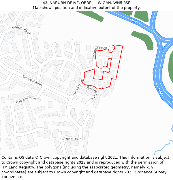 43, NABURN DRIVE, ORRELL, WIGAN, WN5 8SB: Location map and indicative extent of plot