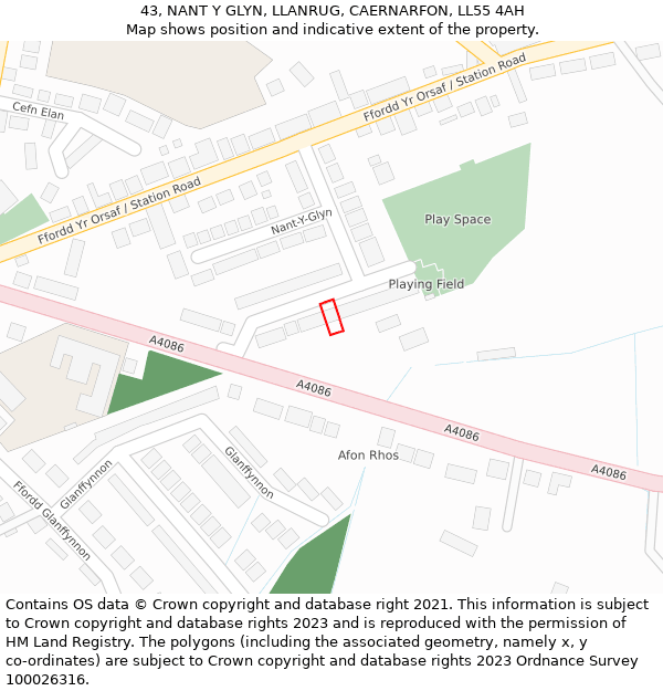 43, NANT Y GLYN, LLANRUG, CAERNARFON, LL55 4AH: Location map and indicative extent of plot