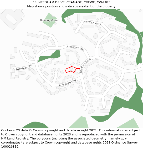 43, NEEDHAM DRIVE, CRANAGE, CREWE, CW4 8FB: Location map and indicative extent of plot