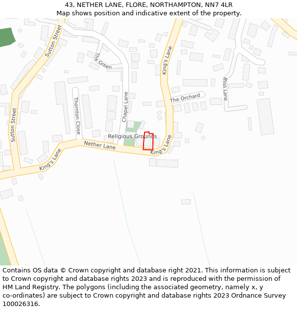 43, NETHER LANE, FLORE, NORTHAMPTON, NN7 4LR: Location map and indicative extent of plot