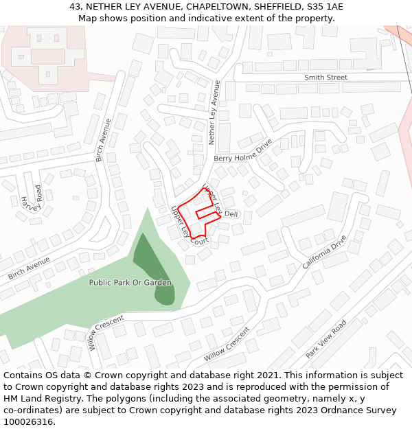 43, NETHER LEY AVENUE, CHAPELTOWN, SHEFFIELD, S35 1AE: Location map and indicative extent of plot