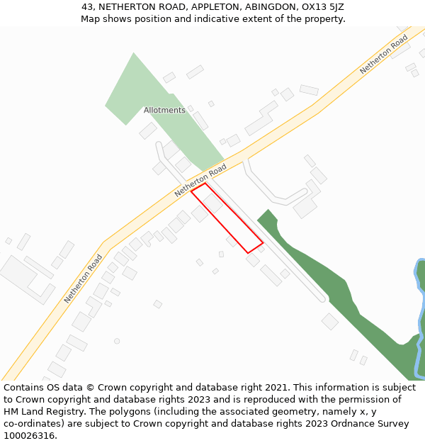 43, NETHERTON ROAD, APPLETON, ABINGDON, OX13 5JZ: Location map and indicative extent of plot