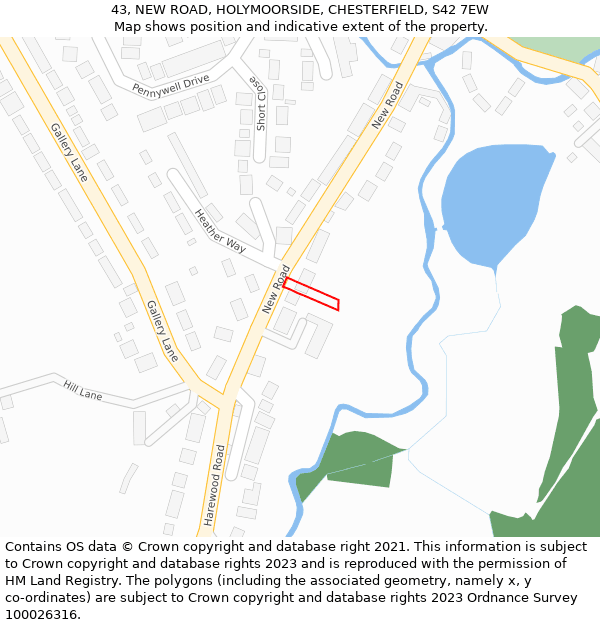 43, NEW ROAD, HOLYMOORSIDE, CHESTERFIELD, S42 7EW: Location map and indicative extent of plot