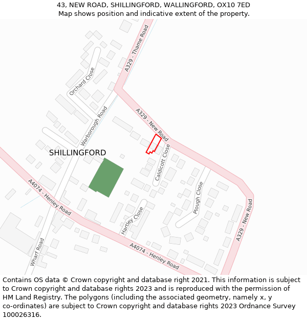 43, NEW ROAD, SHILLINGFORD, WALLINGFORD, OX10 7ED: Location map and indicative extent of plot