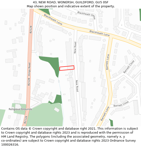 43, NEW ROAD, WONERSH, GUILDFORD, GU5 0SF: Location map and indicative extent of plot