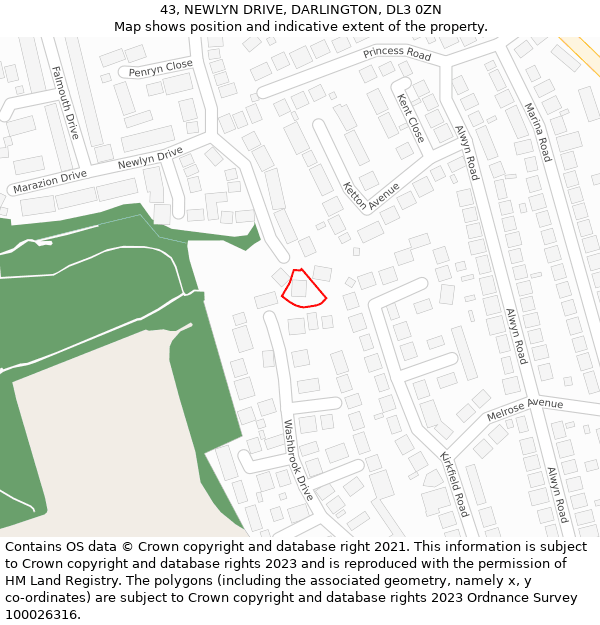 43, NEWLYN DRIVE, DARLINGTON, DL3 0ZN: Location map and indicative extent of plot