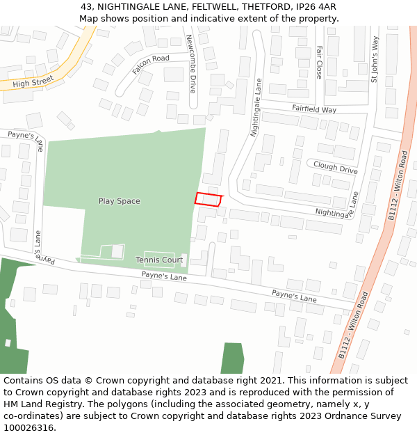 43, NIGHTINGALE LANE, FELTWELL, THETFORD, IP26 4AR: Location map and indicative extent of plot