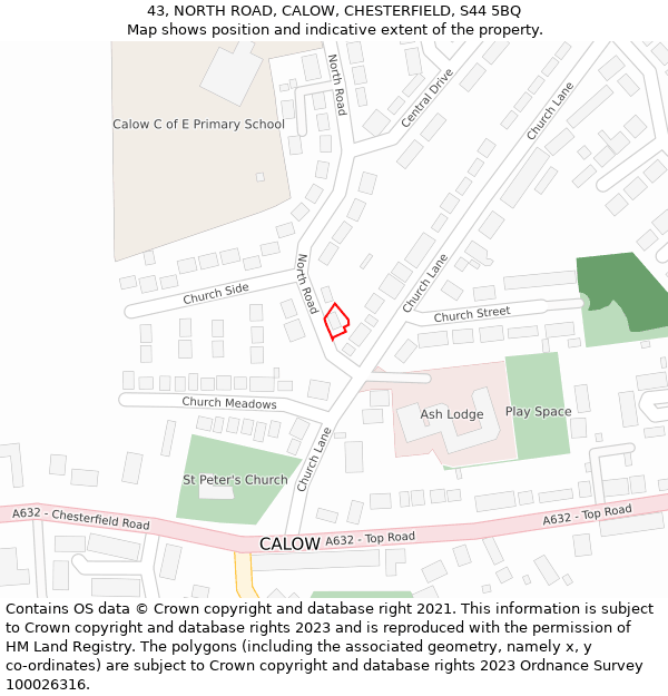 43, NORTH ROAD, CALOW, CHESTERFIELD, S44 5BQ: Location map and indicative extent of plot