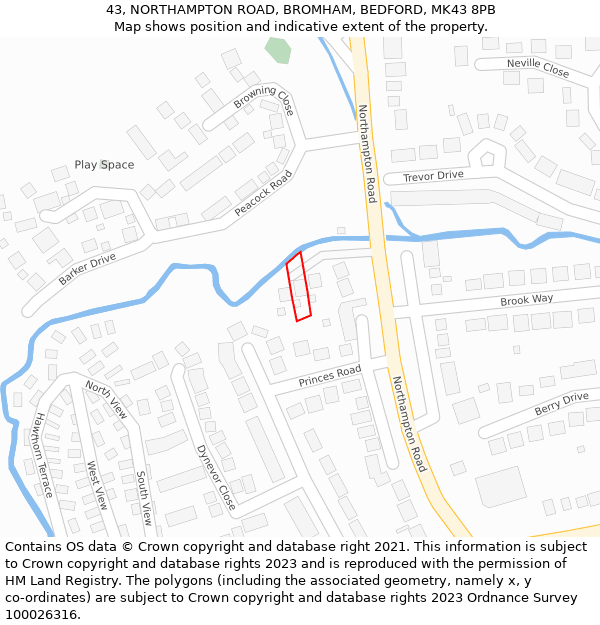 43, NORTHAMPTON ROAD, BROMHAM, BEDFORD, MK43 8PB: Location map and indicative extent of plot