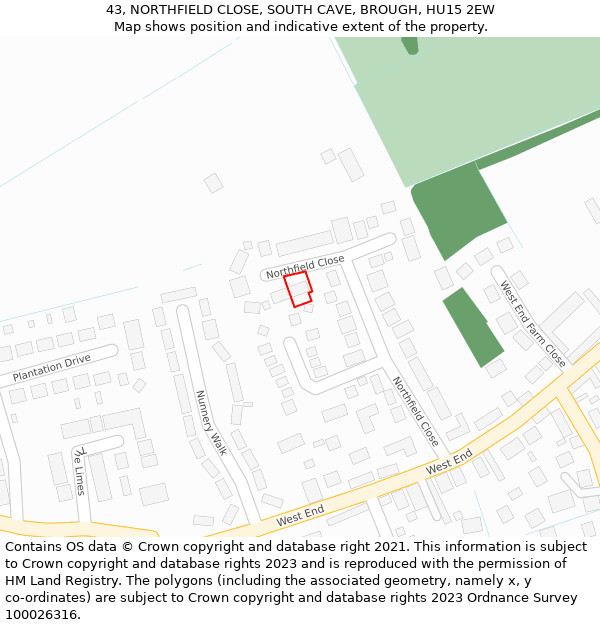 43, NORTHFIELD CLOSE, SOUTH CAVE, BROUGH, HU15 2EW: Location map and indicative extent of plot