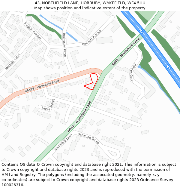 43, NORTHFIELD LANE, HORBURY, WAKEFIELD, WF4 5HU: Location map and indicative extent of plot