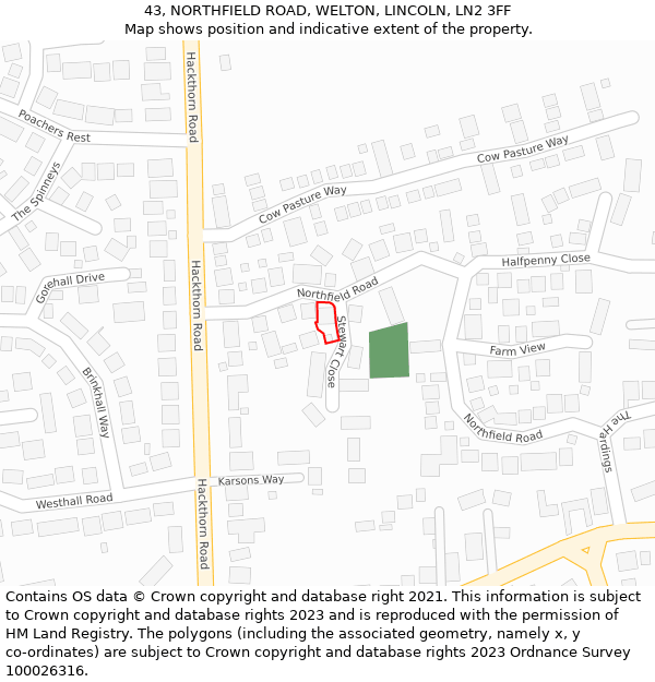 43, NORTHFIELD ROAD, WELTON, LINCOLN, LN2 3FF: Location map and indicative extent of plot